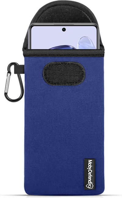 MobyDefend Hoesje - Geschikt voor Xiaomi 12 / 12X - Neopreen Pouch Met Karabijnhaak - Insteek - Riemlus - Blauw