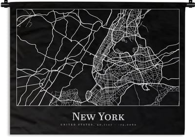 Wandkleed - Wanddoek - Kaart - New York - Stadskaart - Plattegrond - 120x90 cm - Wandtapijt