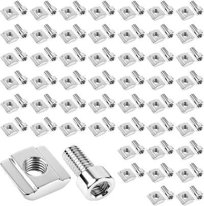Set van 50 T-groefmoeren en T-groefbouten, M5, voor aluminium profielen en geleiderails, ideaal voor extrusietoepassingen