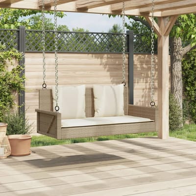 vidaXL - Schommelbank - met - kussens - 119x56x48 - cm - poly - rattan - beige