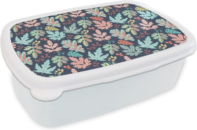 Broodtrommel Wit - Lunchbox - Brooddoos - Bladeren - Patronen - Barok - 18x12x6 cm - Volwassenen