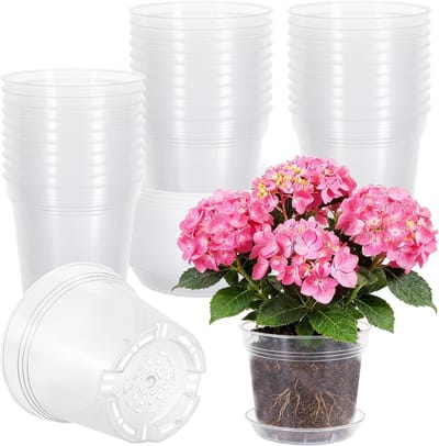 Plastic Plant Potten met Schalen - 30 Stuks, 4 Inch Doorzichtig, Ideaal voor Orchideeën, Vetplanten en Bloemzaailingen