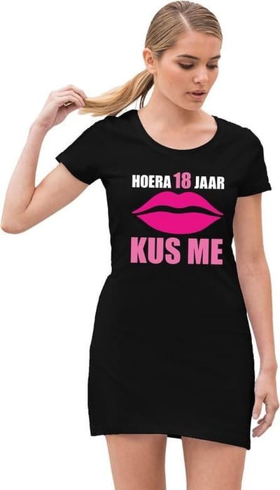 18 jaar kus me verjaardag jurkje zwart voor dames - 18e verjaardag 38