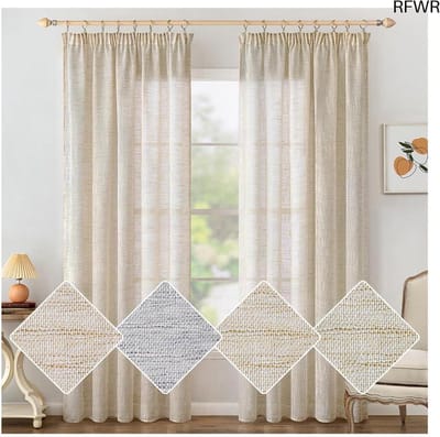 RFWR® Linnen gordijnen met plooiband voor woonkamer en slaapkamer, set van 2, bruin-wit, 140 x 175 cm