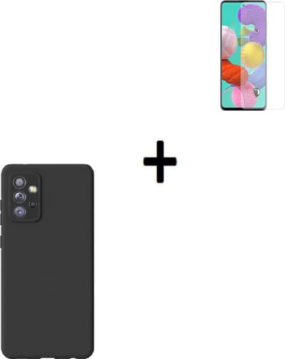 Geschikt voor Samsung Galaxy A72 Hoesje - Siliconen - Samsung Galaxy A72 Screenprotector - Hoesje Zwart Case + Screenprotector