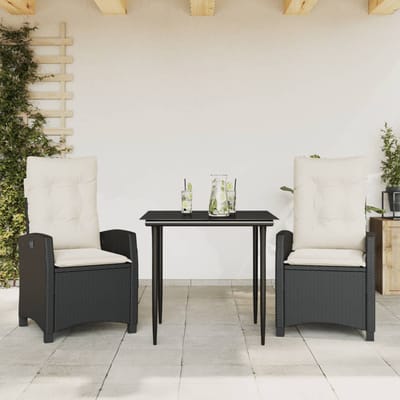 vidaXL - 3-delige - Tuinset - met - kussens - poly - rattan - zwart