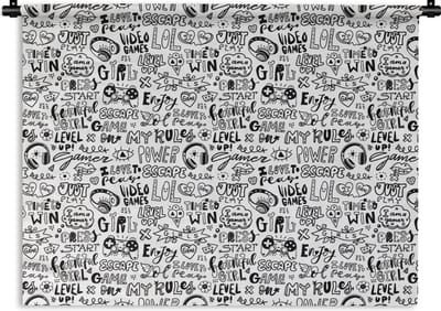 Wandkleed - Wanddoek - Doodle - Zwart Wit - Patroon - 60x45 cm - Wandtapijt