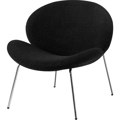 Underbar - Set 2 loungestoelen Jaden - boucle / teddystof - Zwart/Zilver - Japandi - Belastbaar tot 150KG