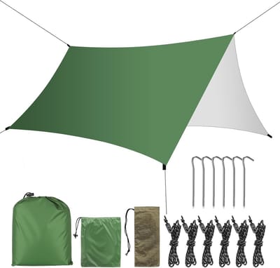 Waterdicht Tarp 3x3M voor Camping en Picknick - Lichtgewicht Tentzeil met Aluminium Pennen en Nylon Touwen