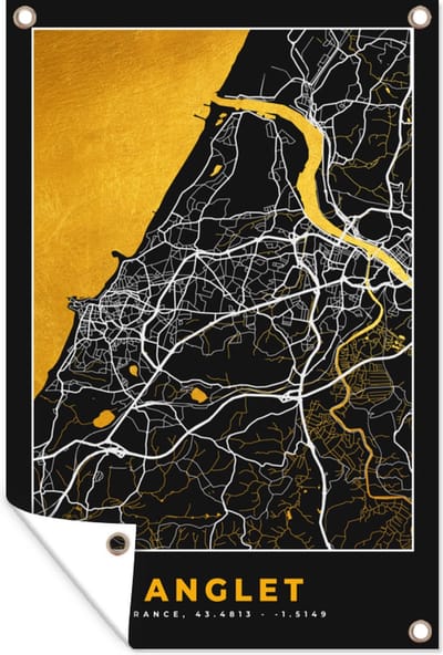 Muurdecoratie Frankrijk – Plattegrond – Kaart – Anglet – Stadskaart - 120x180 cm - Tuinposter - Tuindoek