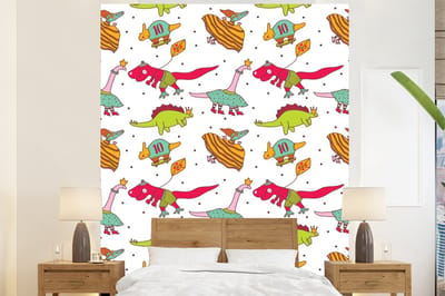 Behang - Fotobehang Patronen - Dino - Kleuren - Jongens - Kinderen - Kids - Kind - Breedte 225 cm x hoogte 280 cm