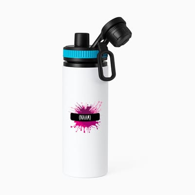 Hacebo® - Verfvlek roze/paars met je eigen naam waterfles met draaidop blauw - iemand die houdt van schilderen of kunst - kunstenaars - kunst liefhebbers - schilders - cadeau - verjaardagscadeau - kado - gift - water fles - 850ML
