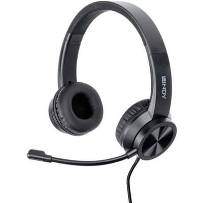LINDY 20439 On Ear headset Kabel Stereo Zwart Headset, Volumeregeling, Microfoon uitschakelbaar (mute) Computer