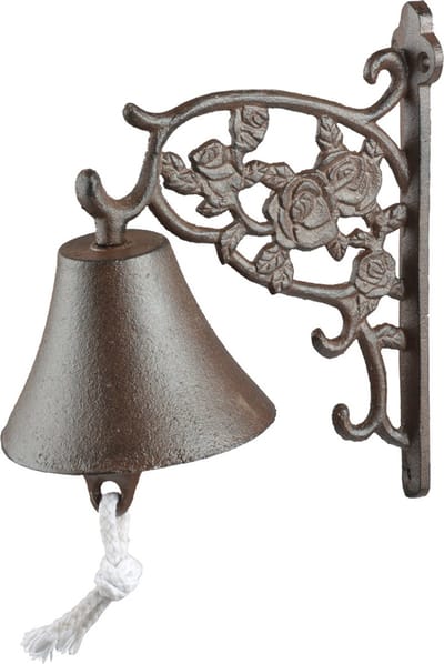 Esschert Design Klassieke deurbel met rozen bruin gietijzer 19 cm - Huisbenodigdheden - deurbellen
