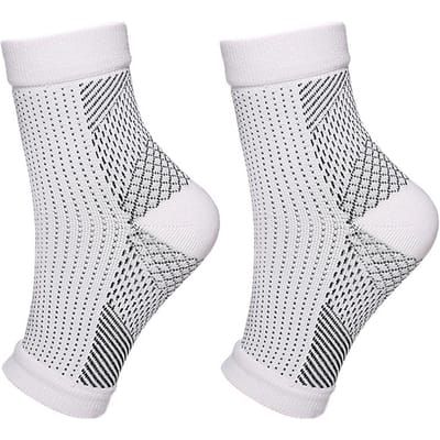 1 Paire Chaussettes Neuropathie Cheville Compression Pour Soulagement Douleur Tendinite Soutien Soulagement Gonflement L/XL white