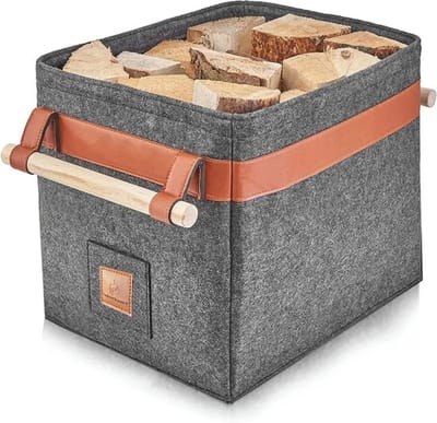 EmberElegance® Houtmand Haardhout - Haardhout Mand - Houtmand voor binnen- Haardmand Vilt - Houtmand Open Haard - Haardhoutopslag - Brandhout mand - Grijs - XL