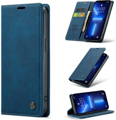 Casemania Hoesje Geschikt voor Apple iPhone 12 & 12 Pro Navy Blue - Dunne Portemonnee Book Case - Slim Wallet Case met Pasjeshouder
