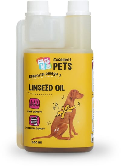 Excellent Pets 100% pure Lijnzaadolie Hond 500 ml - Omega 3 - Weerstand Honden supplementen - Ter ondersteuning van het Spijsverteringstelsel & Darmwerking - Linseed Oil
