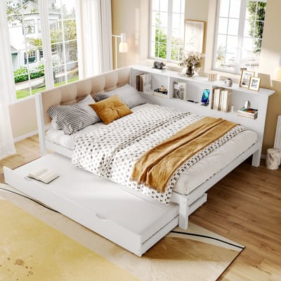 MODENUIT Dagbed 140x200 cm – Zonder matras – Uitschuifbed met ledverlichting en usb-aansluiting – Grenen – Wit