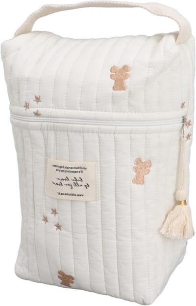 Luiertas - Kinderwagen tas - Babybenodigdheden organiseren - Geborduurd patroon - 25 x 18 x 3 cm - Beer