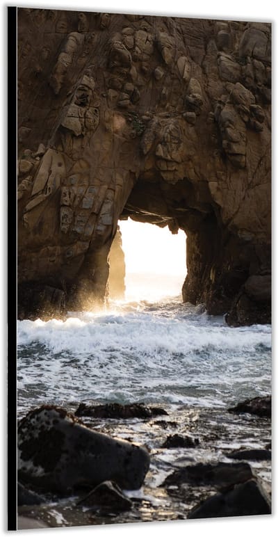 KuijsFotoprint - Schilderij - Rotsen Met Golven - Wit, Blauw En Bruin - 200 X 100 Cm