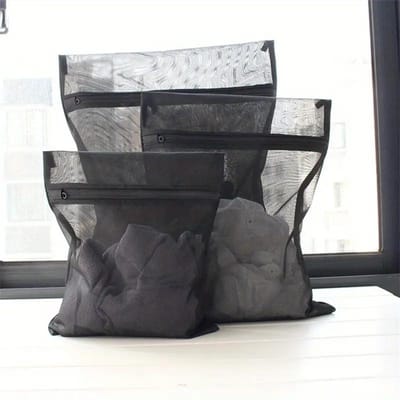 Zware Mesh Waskledingzakken voor Delicate Was - Beschermt Kleding tegen Kreukels & Vlekken, Ideaal voor Grote Stukken, Perfect voor Thuis- & Studentenhuisgebruik, Waskledingzakken 50*60cm zwart