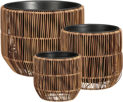 Mica Decorations Peta Bloempot voor Buiten – Set van 3 – Plantenpot voor Bloemen en Buitenplanten – Bloempotten voor Buiten – Donkerbruin