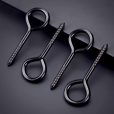 12,7 cm ooghaken, oogschroeven, schroefhaken, roestvrij staal, 4-pack, zwaar, zwart, grote schroefogen voor ophangen, spanbanden, zware toepassingen