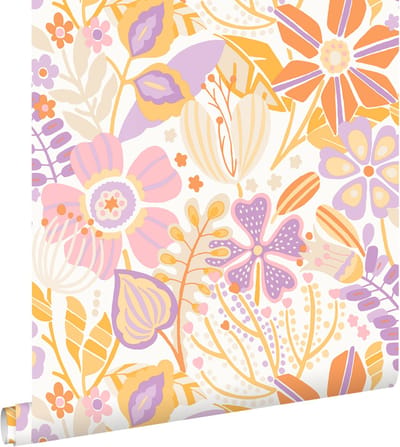 ESTAhome behang bloemmotief paars en oranje - 50 x 900 cm - 131994