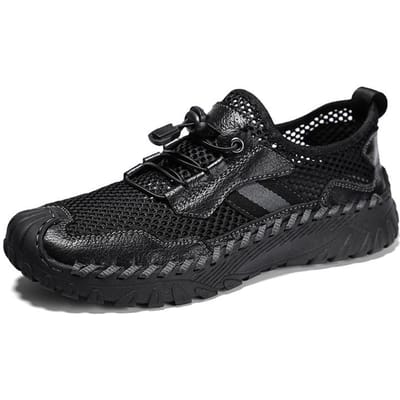 Sandalen Zomer Ademend Mesh Instapper Strand Schoenen Autorijden Antislip Leer plus Maat Sport Holle Neus Herenschoenen 46 zwart