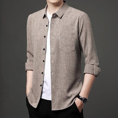 Lente Nieuwe Katoen en Linnen Shirts met Lange Mouwen voor Heren, Zakelijke Casual Tops, Echte Zakken, Onderhemden voor Mannen van middelbare leeftijd XXXXL