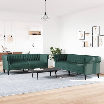 vidaXL - 2-delige - Loungeset - stof - donkergroen
