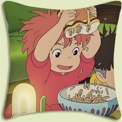 Housses de Coussin Ponyo Dessin Animé Décoratives pour Canapé de Maison Impression Double Face Velours Court Housse de Coussin Mignonne 40x40cm