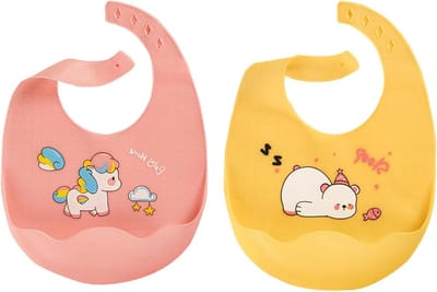 Set van 2 Siliconen Baby Slabbetjes met Vangbak, Verstelbare Knopen, BPA-vrij en Waterdicht, Makkelijk Schoon te Maken voor Jongens en Meisjes