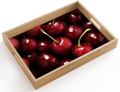 Dienblad hout 40x30 cm - Schootdienblad - Rood - Fruit - Kersen - Borrelplank rechthoek - Plateau dienbladen