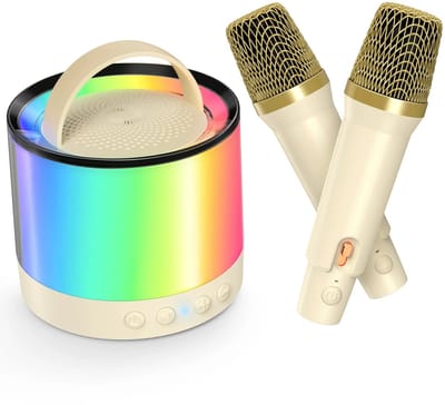 Zolara Karaokeset - Met 2 microfoons - Karaoke Luidspreker - Draagbare Bluetooth Karaokeset - Dynamische LED Verlichting - Beige/Goud
