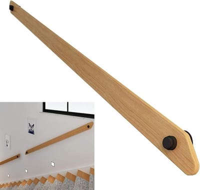 Trapleuning Set - Wandmontage Leuning - Veiligheid Thuis - Massief Hout - 480cm Lengte - Houtkleur