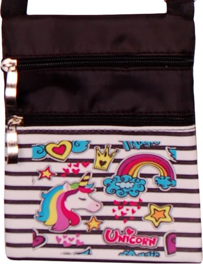 Schoudertasje wit met zwarte strepen Unicorn - 18x14xm