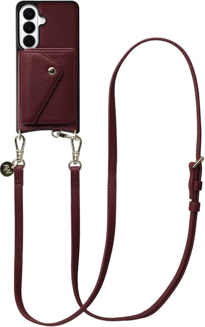 AVY Leren Hoesje geschikt voor Samsung Galaxy S26 Plus | Met Koord en Magnetische Kaarthouder | Compatibel met MagSafe | Leather Case met 130CM Koord & Wallet | Long Leather | Burgundy