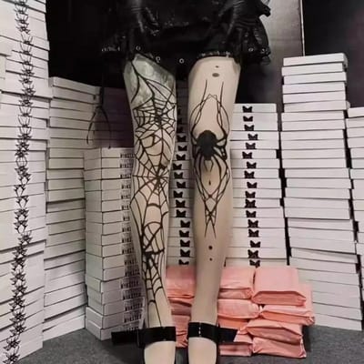 Bas en Soie Motif Araignée Halloween Collants résille Vintage Gothique Noir pour Femmes Emo Alternative Sexy Toile d'Araignée Collants Sorcière One Size gray