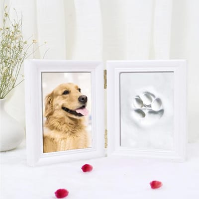Pootafdruk set hond kat hondenpoot afdruk houten fotolijst 3D gipsafdruk huisdier pawprints fotolijst en afdruk set (wit)