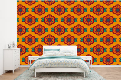 Behang - Fotobehang Design - Retro - Rozen - Oranje - Breedte 320 cm x hoogte 240 cm