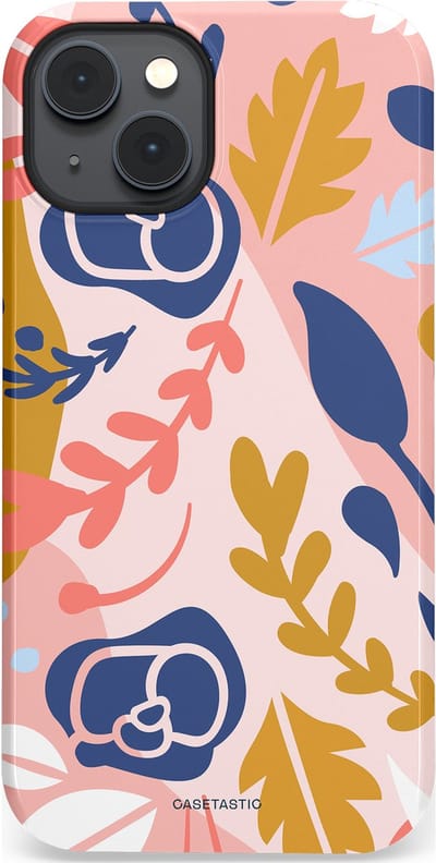 Casetastic Hoesje Geschikt voor Apple iPhone 14 Plus Magsafe - Stijlvolle Beschermende Duo-layer Case - Roze Bladeren