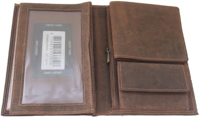 Oi Hunter bruine lederen Portefeuille "all in one" / perfecte reis-portefeuille + contanten in 1 / ruim mapje voor autopaieren inclusief portemonnee met uitneembaar pasjesmapje / RFID SAFE / bruin leer / 391H