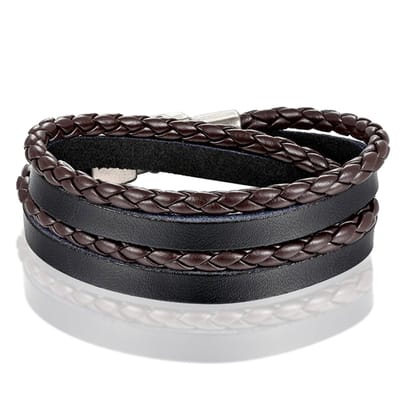 Leren Wrap armband LGT Jewels Gevlochten leer Zwart Bruin