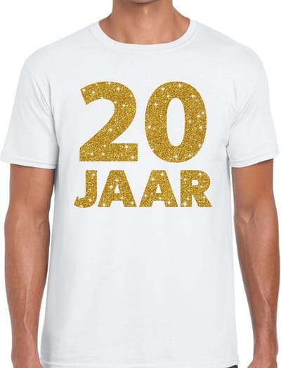 20 jaar goud glitter verjaardag t-shirt wit heren - verjaardag / jubileum shirts S