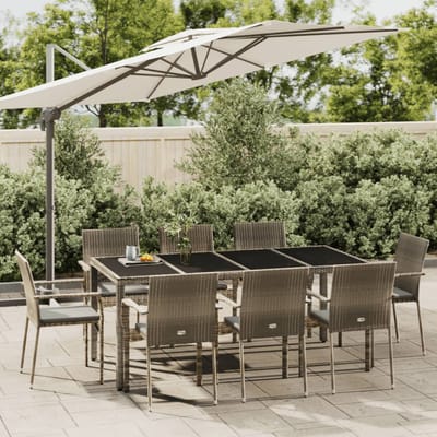 vidaXL - 9-delige - Tuinset - met - kussens - poly - rattan - grijs