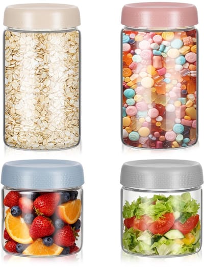 Dailygoods- Havermoutpot 600 ml - Glazen Inmaakpotten - Luchtdicht Deksel - Borosilicaatglas - Set van 4 - Brede Opening - Inmaakpot