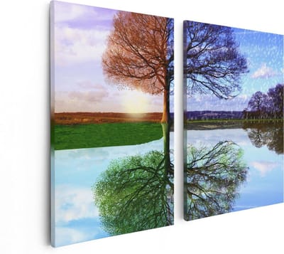 Artaza Canvas Schilderij Tweeluik Vier Seizoenen Boom - 80x60 - Foto Op Canvas - Canvas Print