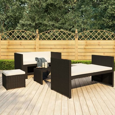 vidaXL - 5-delige - Loungeset - met - kussens - poly - rattan - zwart
